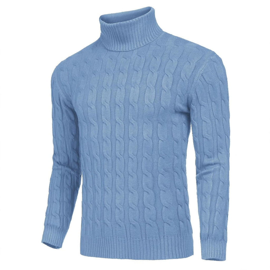 Men's Turtleneck Cable Knit Roll Neck Sweater with Ribbed Cuffs and Slim Fit - Image 2
