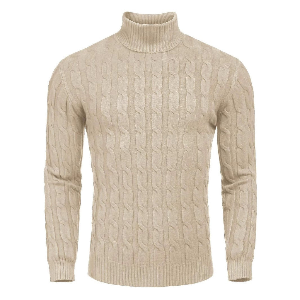 Men's Turtleneck Cable Knit Roll Neck Sweater with Ribbed Cuffs and Slim Fit - Image 3