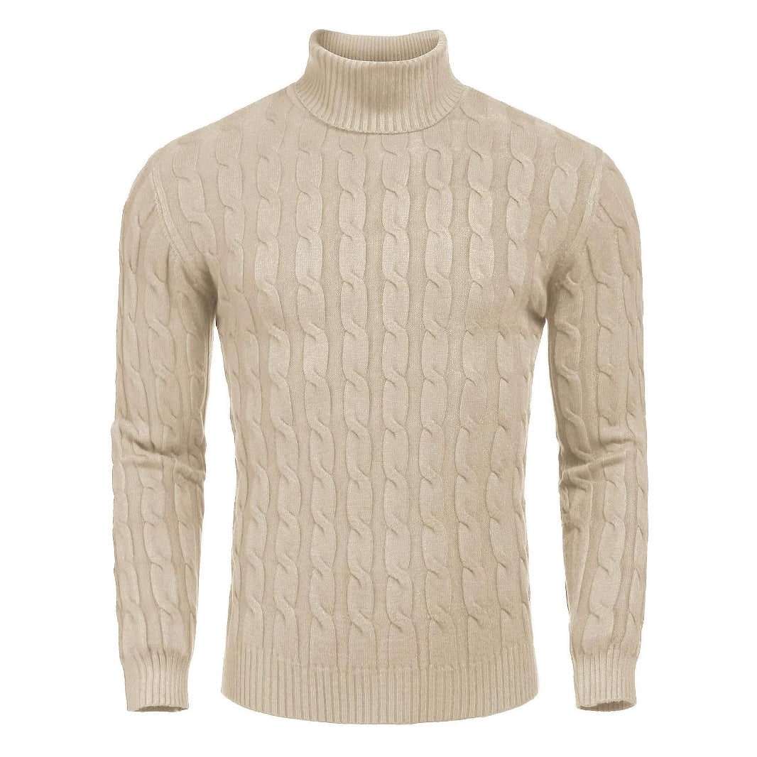 Men's Turtleneck Cable Knit Roll Neck Sweater with Ribbed Cuffs and Slim Fit - Image 3