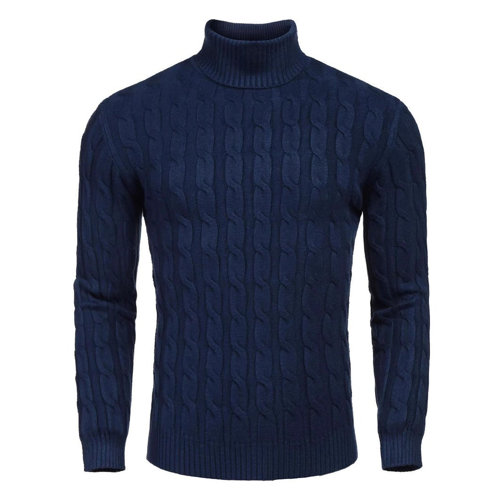 Men's Turtleneck Cable Knit Roll Neck Sweater with Ribbed Cuffs and Slim Fit - Image 4