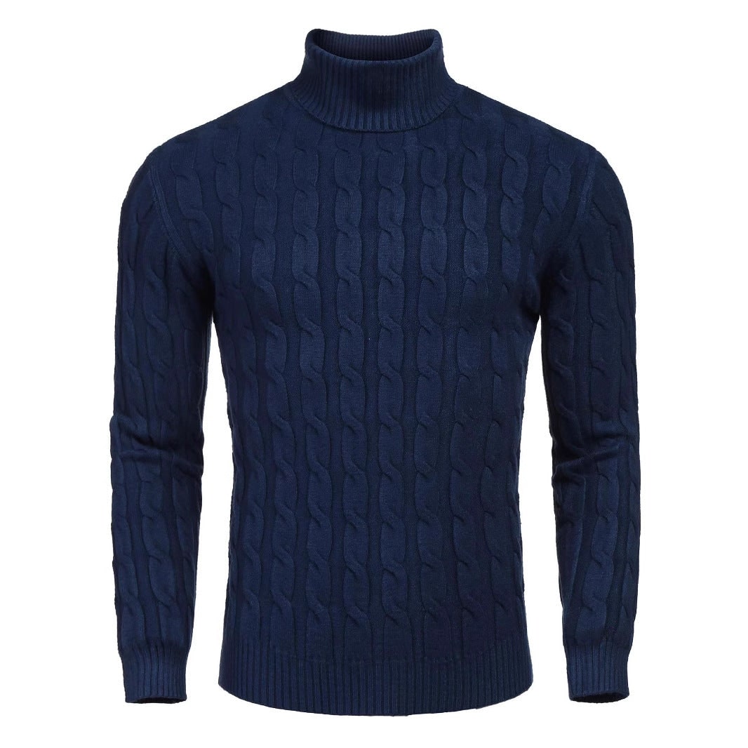 Men's Turtleneck Cable Knit Roll Neck Sweater with Ribbed Cuffs and Slim Fit - Image 4