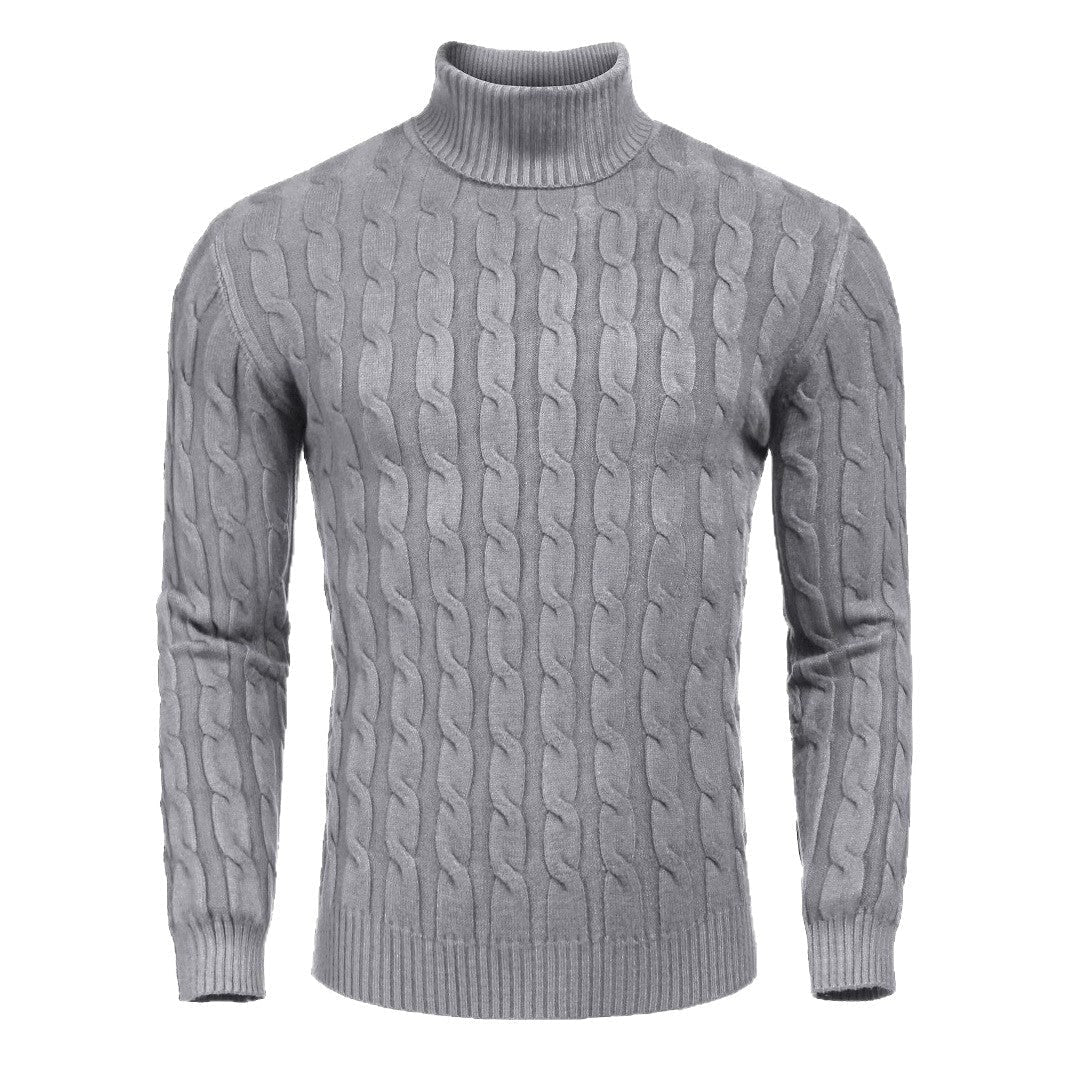 Men's Turtleneck Cable Knit Roll Neck Sweater with Ribbed Cuffs and Slim Fit - Image 5