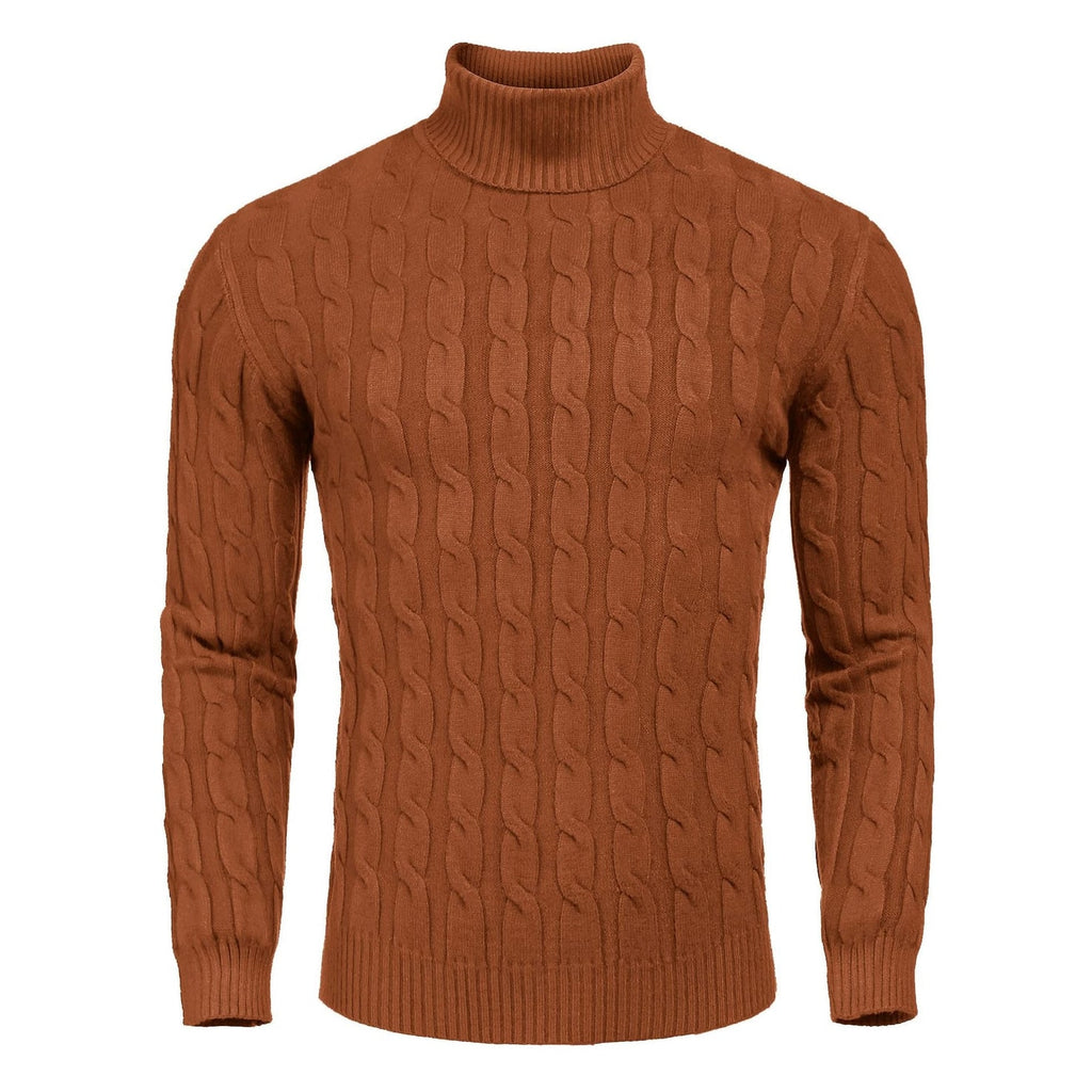 Men's Turtleneck Cable Knit Roll Neck Sweater with Ribbed Cuffs and Slim Fit - Image 6