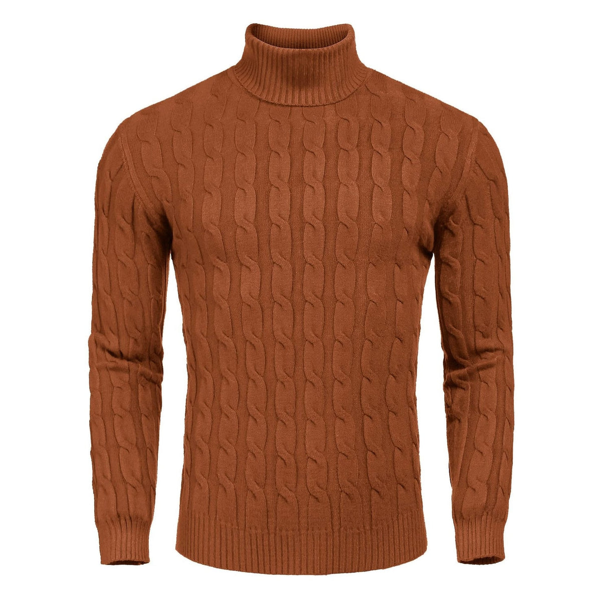 Men's Turtleneck Cable Knit Roll Neck Sweater with Ribbed Cuffs and Slim Fit - Image 6