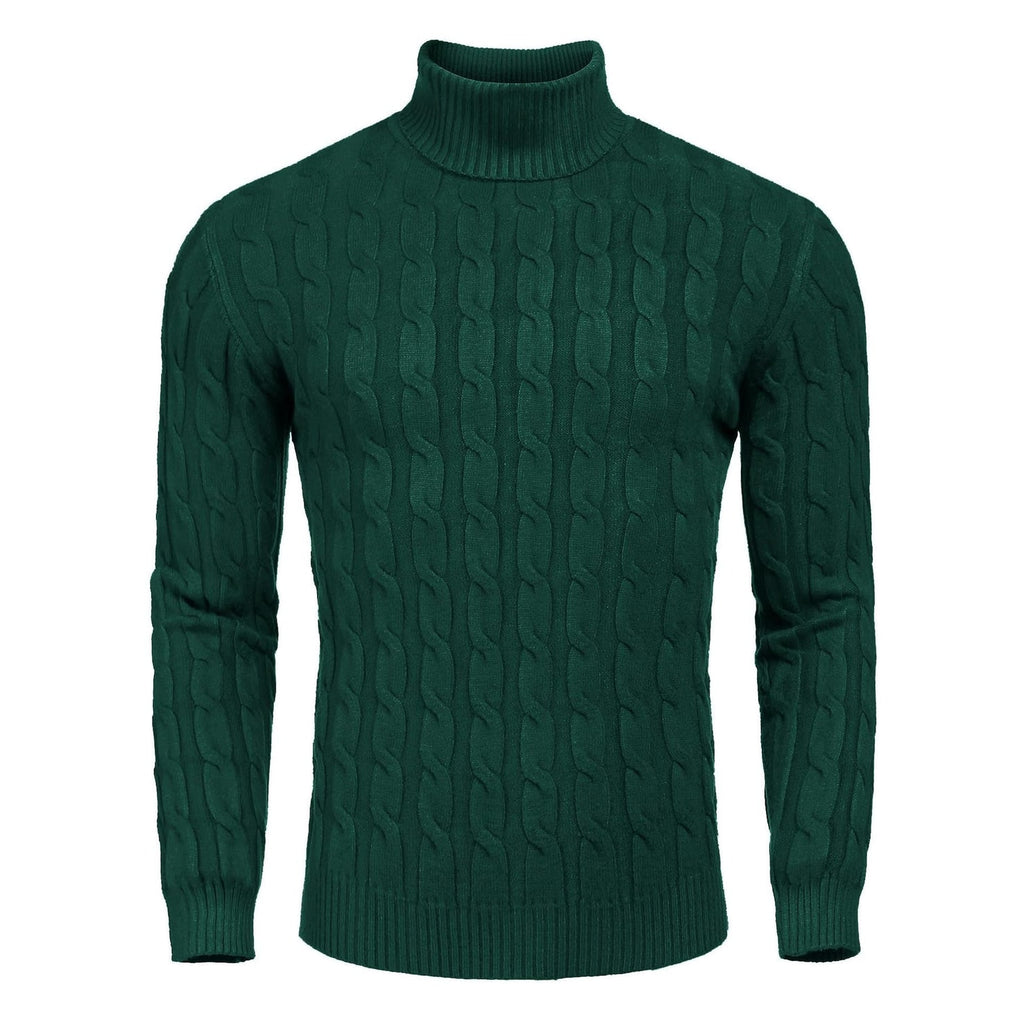 Men's Turtleneck Cable Knit Roll Neck Sweater with Ribbed Cuffs and Slim Fit - Image 7