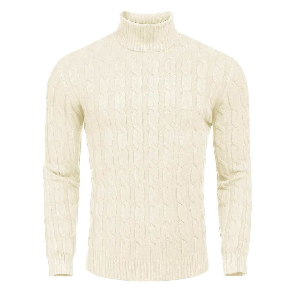 Men's Turtleneck Cable Knit Roll Neck Sweater with Ribbed Cuffs and Slim Fit - Image 8