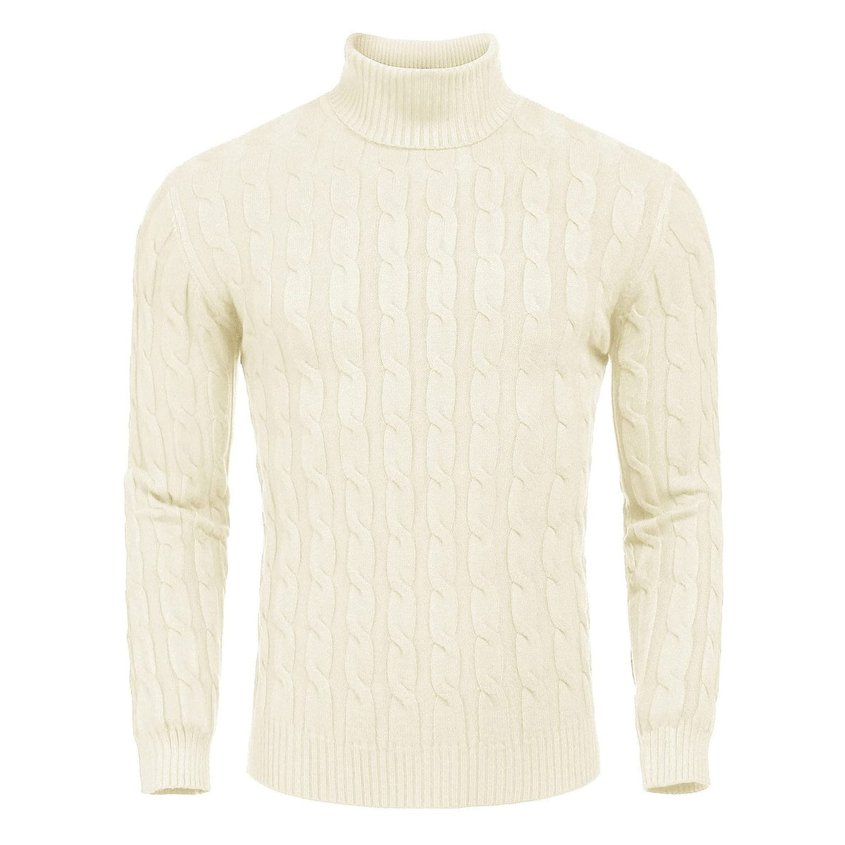 Men's Turtleneck Cable Knit Roll Neck Sweater with Ribbed Cuffs and Slim Fit - Image 8