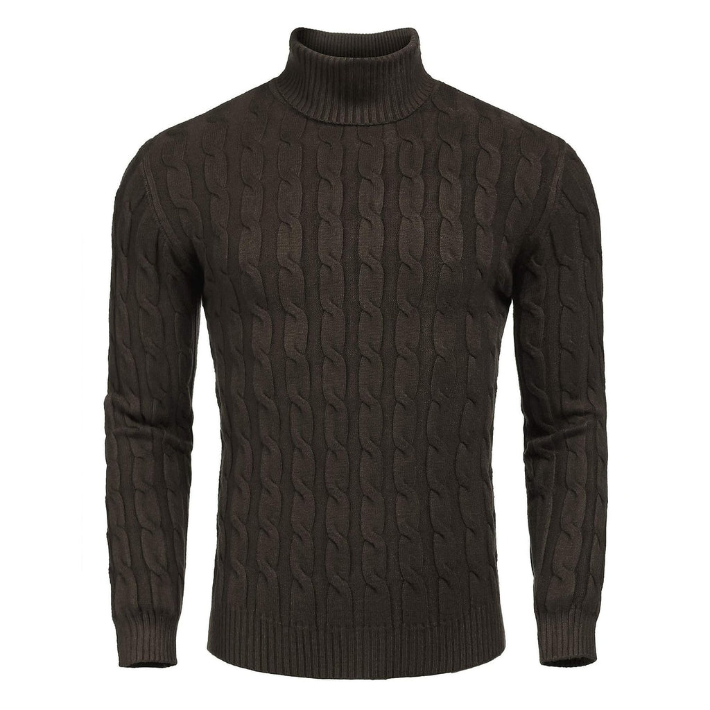 Men's Turtleneck Cable Knit Roll Neck Sweater with Ribbed Cuffs and Slim Fit - Image 9