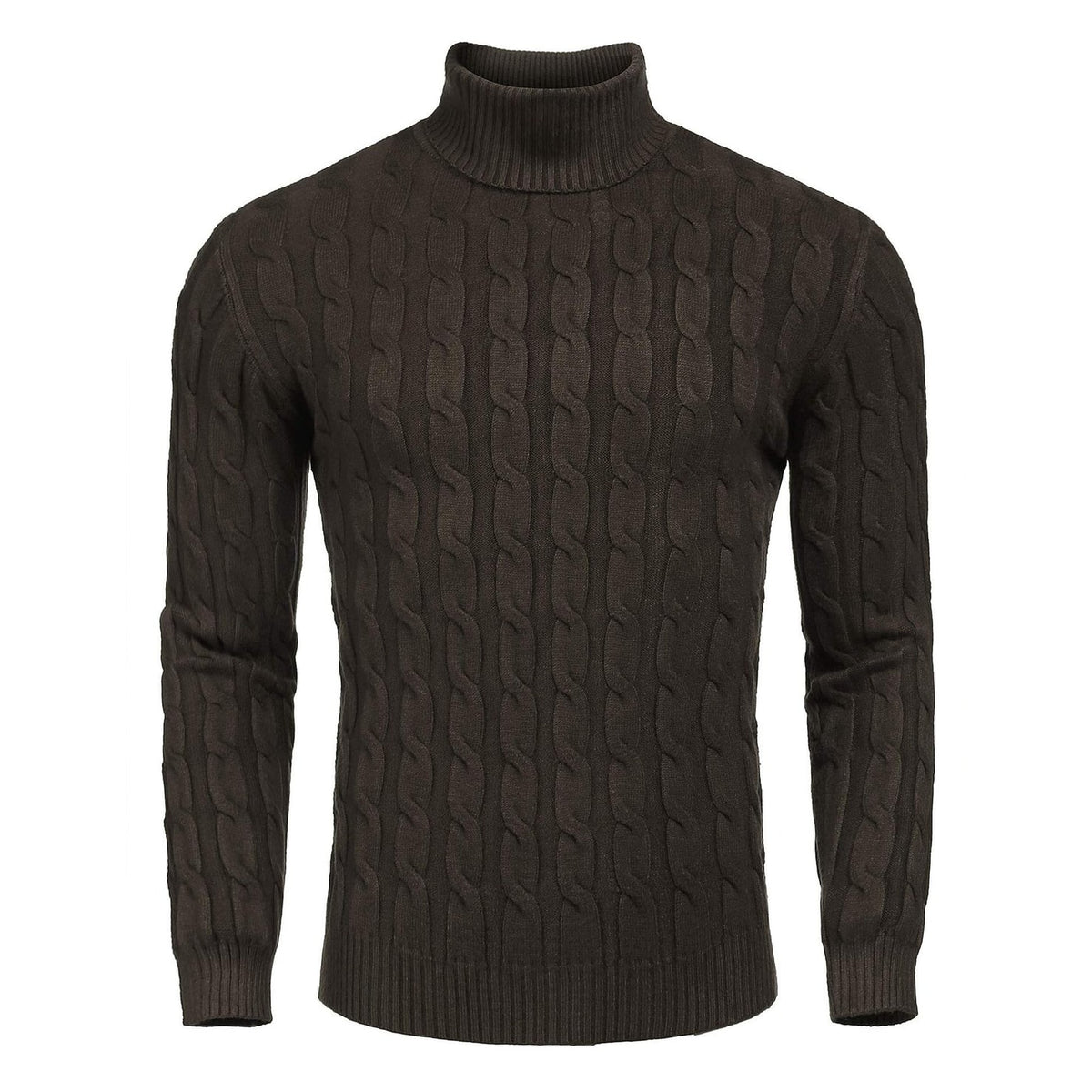 Men's Turtleneck Cable Knit Roll Neck Sweater with Ribbed Cuffs and Slim Fit - Image 9