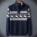 Men's Ugly Christmas Fair Isle Knit Sweater Half Zip with Reindeer - Image 1