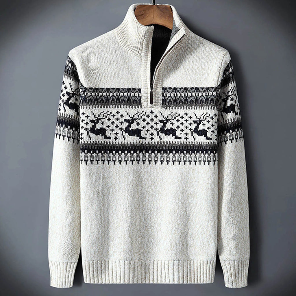 Men's Ugly Christmas Fair Isle Knit Sweater Half Zip with Reindeer - Image 3
