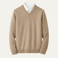 Men's V Neck Quarter Zip Slim Fit Sweater with Fine Knit Ribbed Details - Image 1