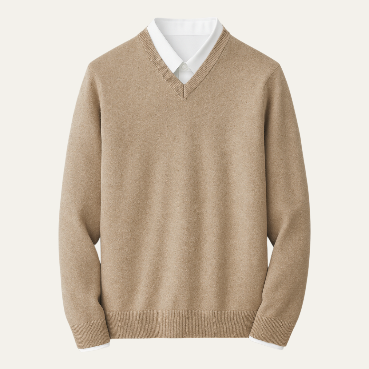 Men's V Neck Quarter Zip Slim Fit Sweater with Fine Knit Ribbed Details - Image 1