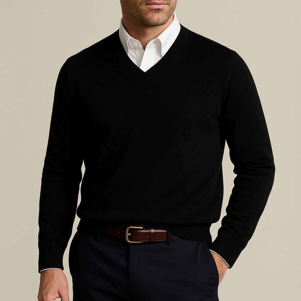 Men's V Neck Quarter Zip Slim Fit Sweater with Fine Knit Ribbed Details - Image 10