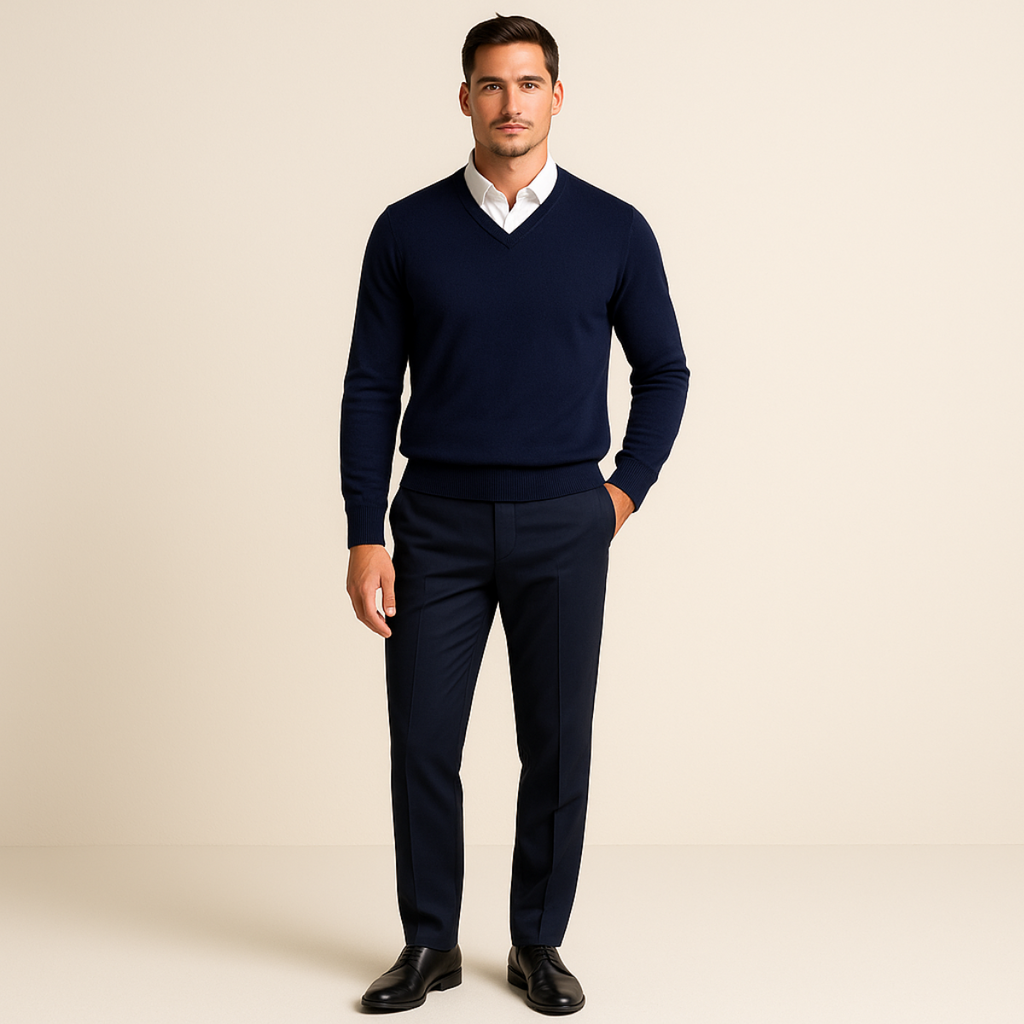 Men's V Neck Quarter Zip Slim Fit Sweater with Fine Knit Ribbed Details - Image 11
