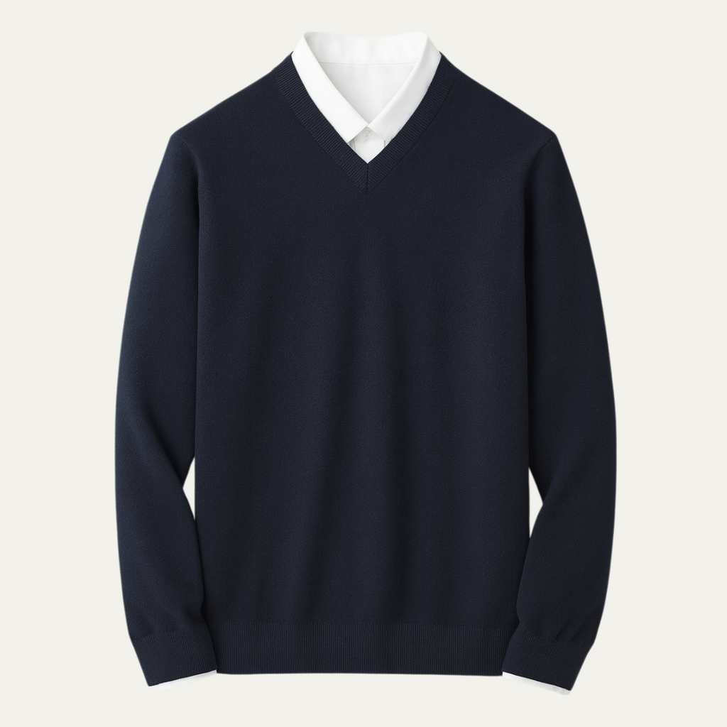 Men's V Neck Quarter Zip Slim Fit Sweater with Fine Knit Ribbed Details - Image 12