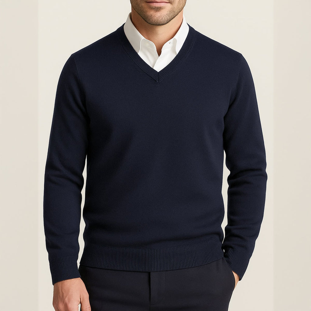 Men's V Neck Quarter Zip Slim Fit Sweater with Fine Knit Ribbed Details - Image 13