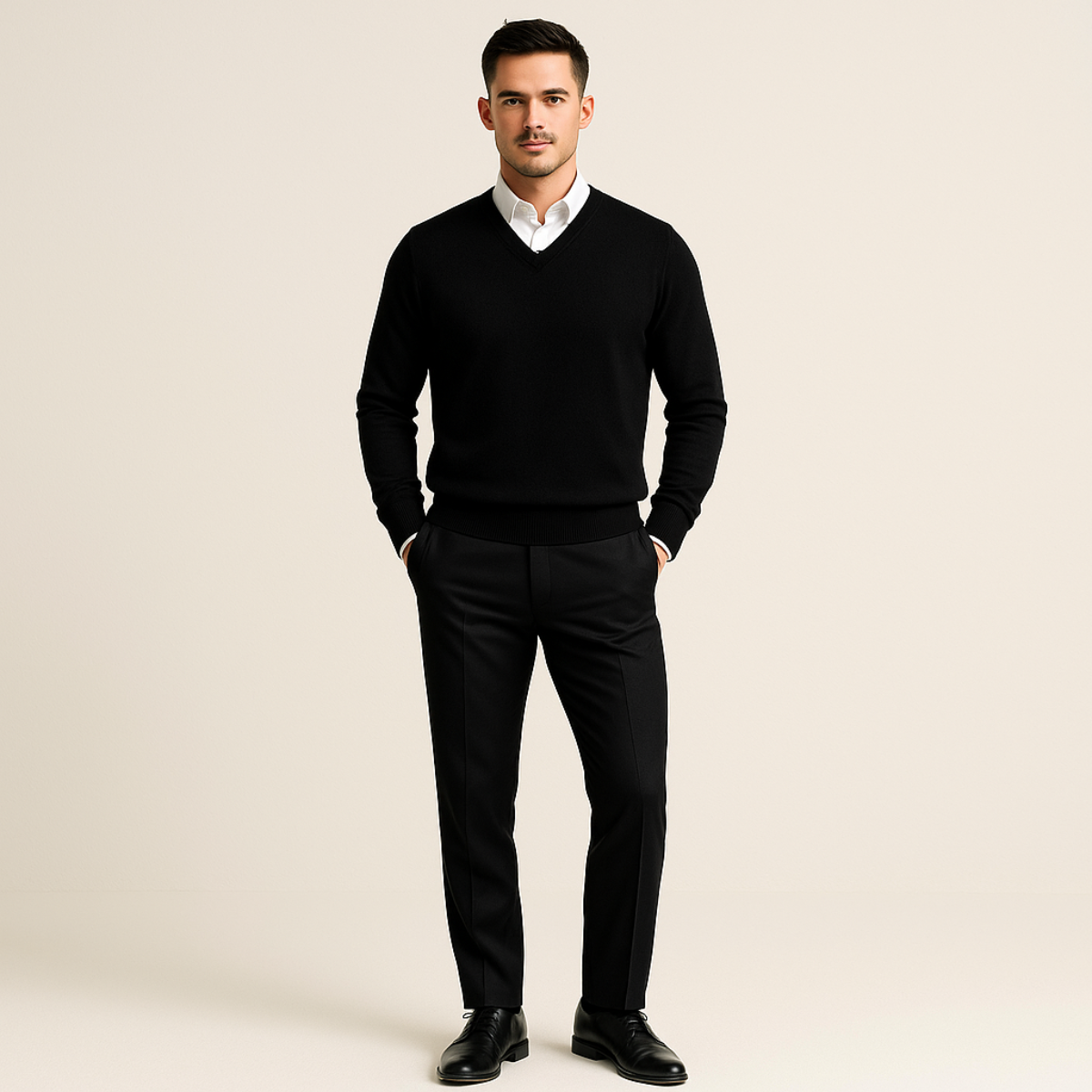 Men's V Neck Quarter Zip Slim Fit Sweater with Fine Knit Ribbed Details - Image 14