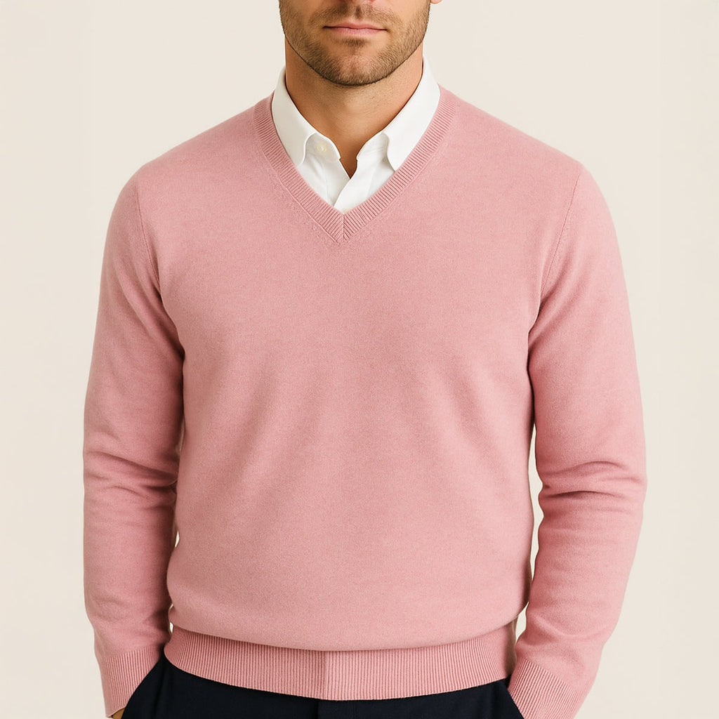 Men's V Neck Quarter Zip Slim Fit Sweater with Fine Knit Ribbed Details - Image 7