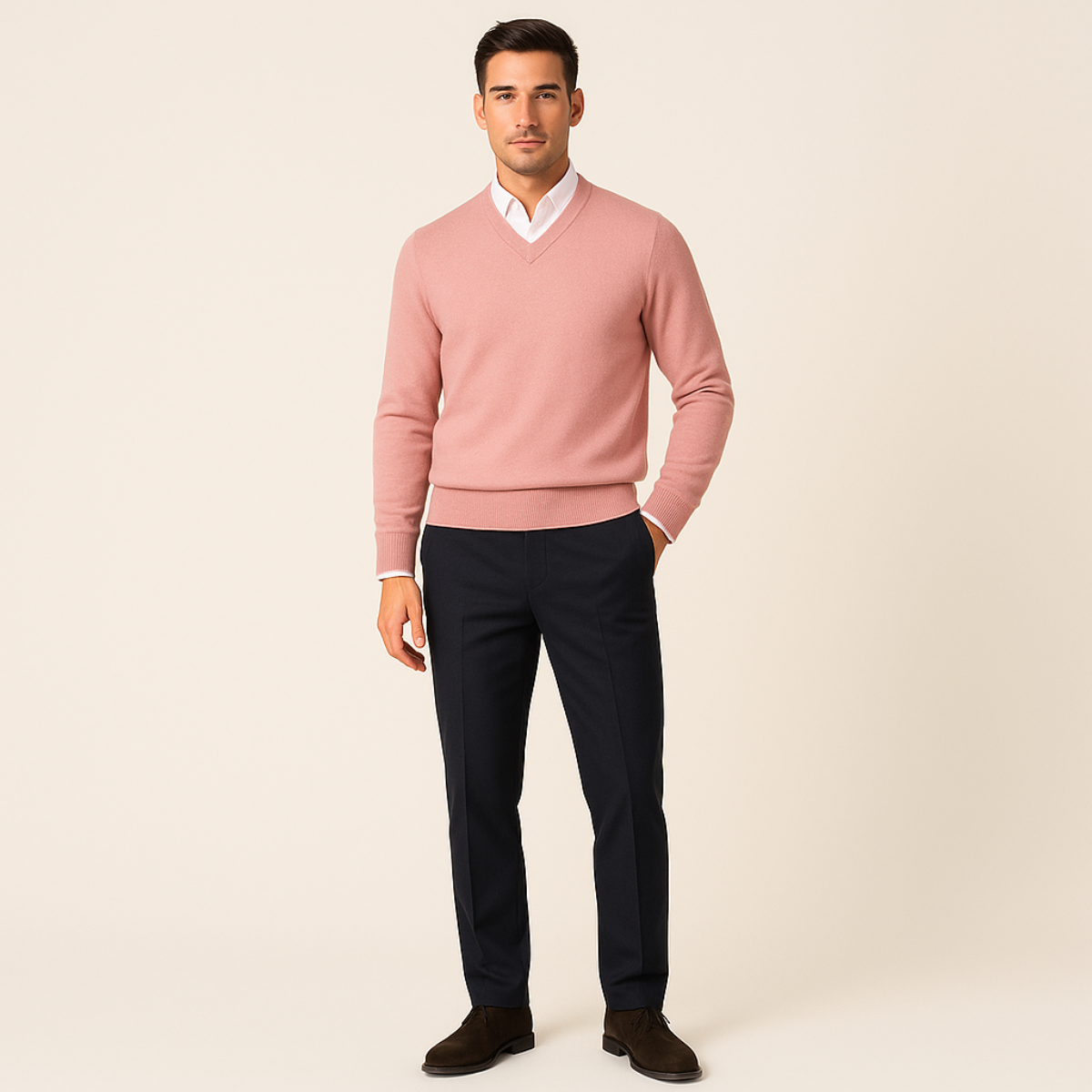 Men's V Neck Quarter Zip Slim Fit Sweater with Fine Knit Ribbed Details - Image 8