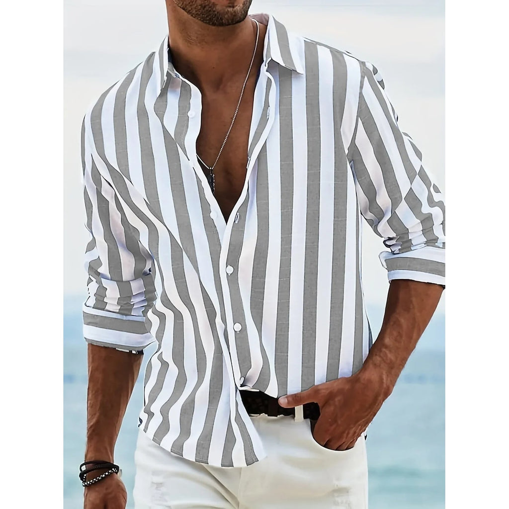 Men's Vertical Striped Button Down Shirt Long Sleeve Casual | Point Collar - Image 6