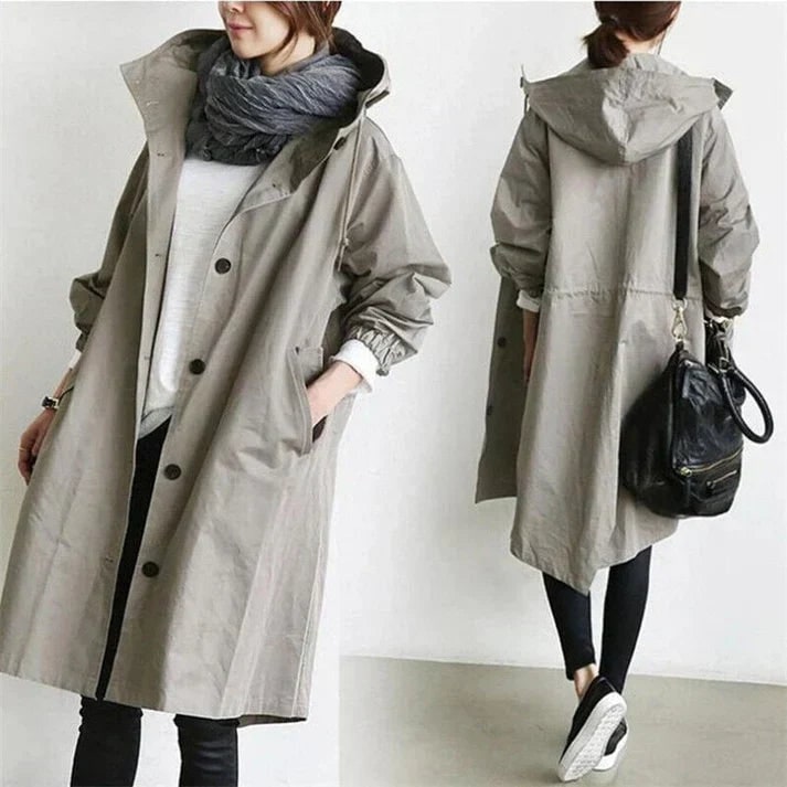 Men's Water Resistant Hooded Trench Coat with Drawstring Waist - Image 1