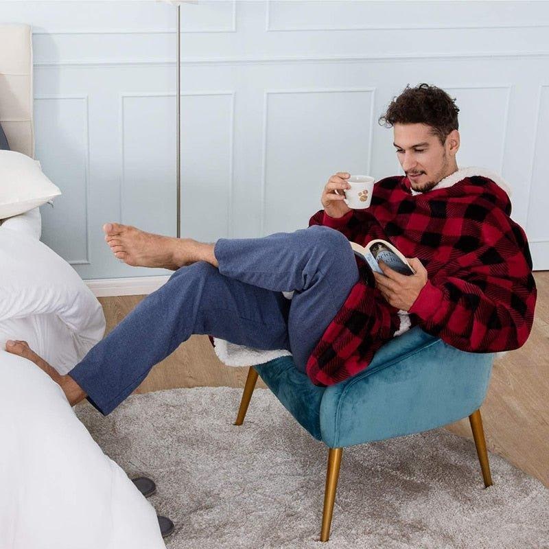 Men's Wearable Blanket Hoodie with Sherpa Lining and Oversized Fleece - Image 10
