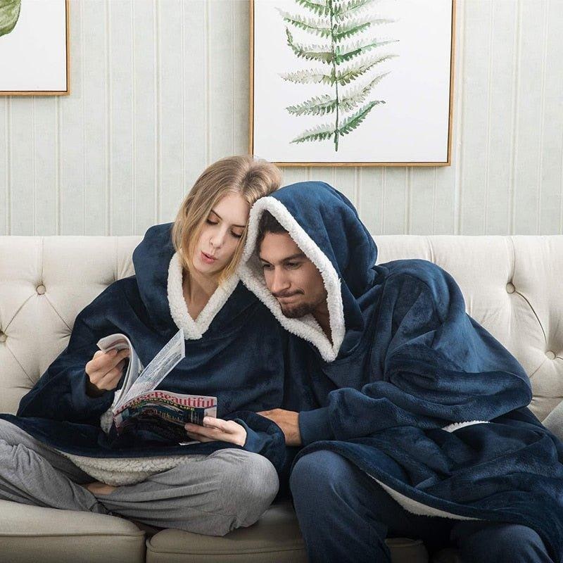 Men's Wearable Blanket Hoodie with Sherpa Lining and Oversized Fleece - Image 5