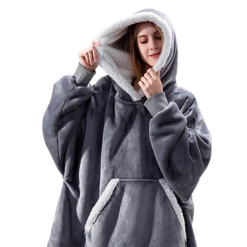 Men's Wearable Blanket Hoodie with Sherpa Lining and Oversized Fleece - Image 9