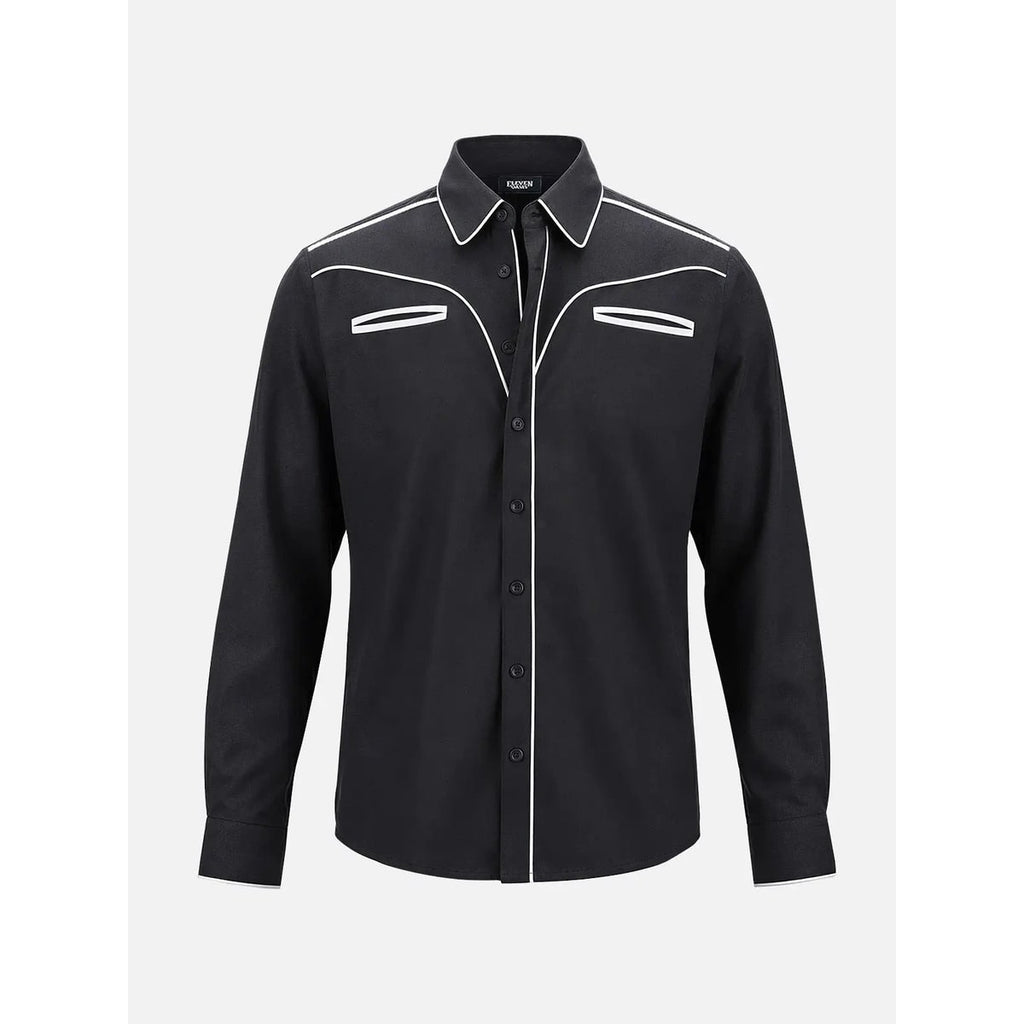 Men's Western Button Up Shirt with Contrast Piping and Spread Collar - Image 1
