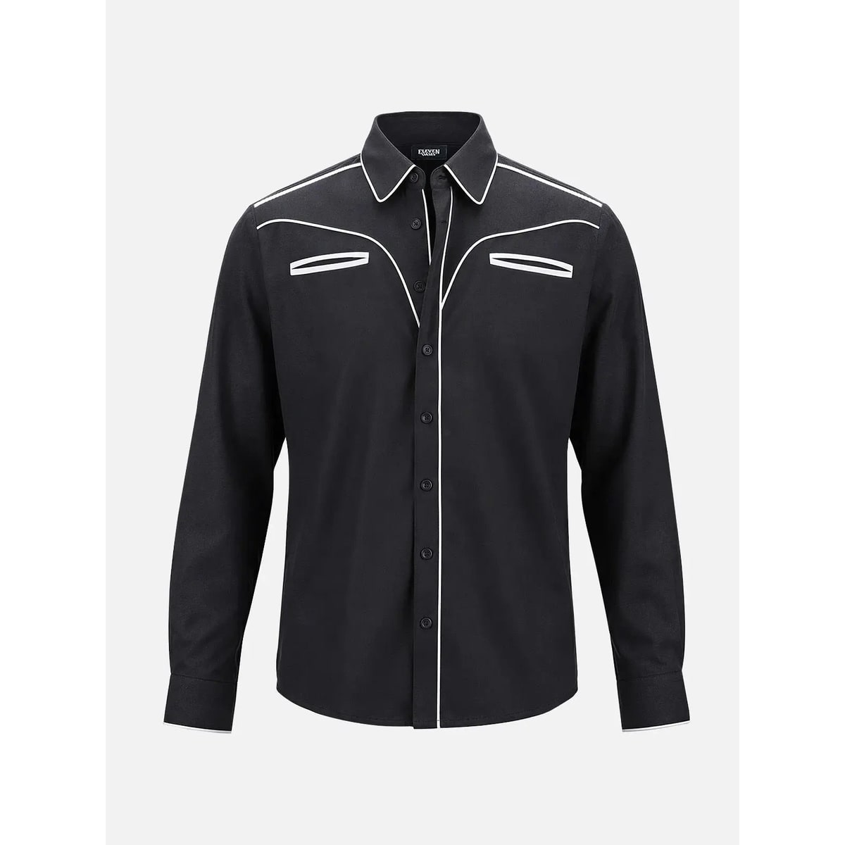 Men's Western Button Up Shirt with Contrast Piping and Spread Collar - Image 1