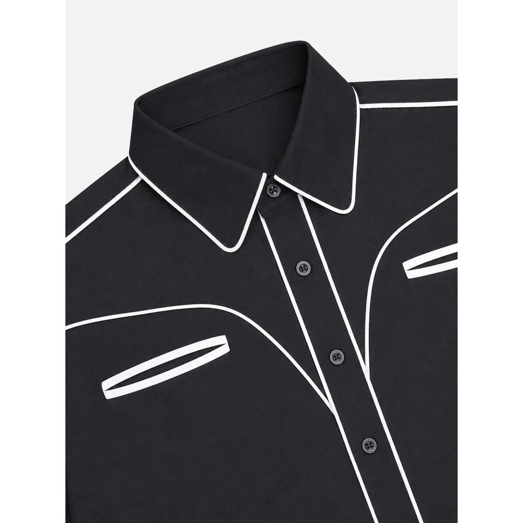 Men's Western Button Up Shirt with Contrast Piping and Spread Collar - Image 4