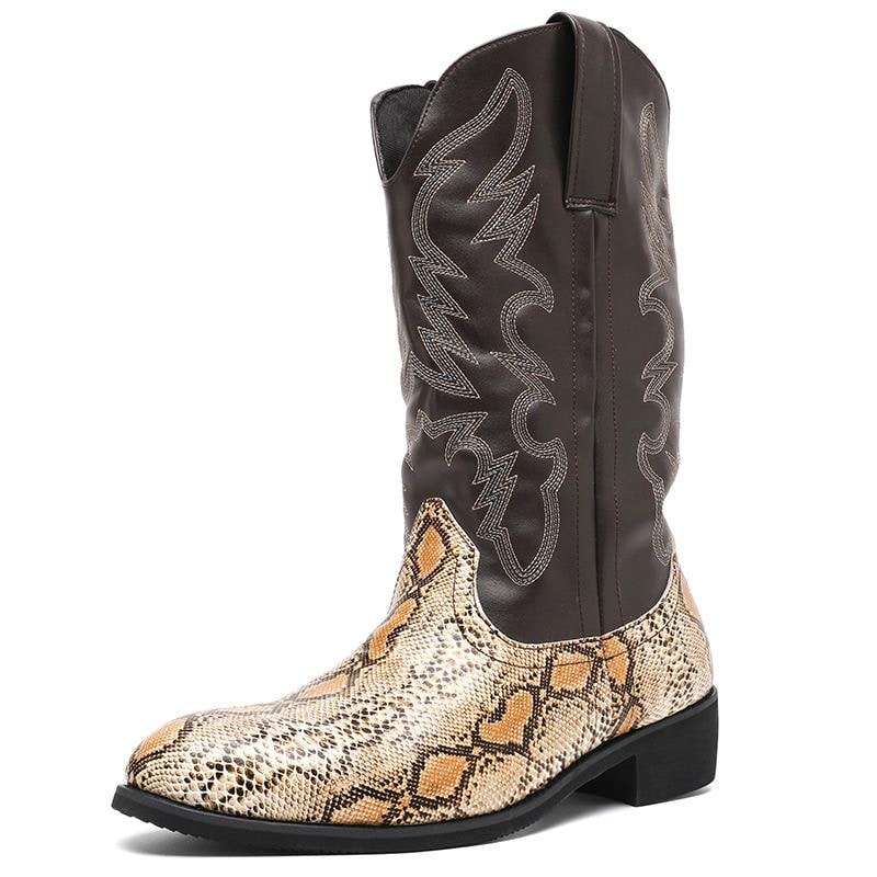Men's Western Cowboy Boots with Snakeskin Print and Pull Tabs - Image 5