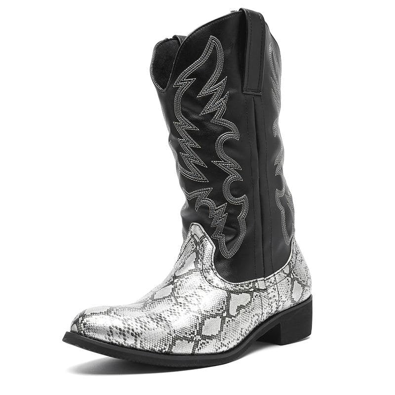 Men's Western Cowboy Boots with Snakeskin Print and Pull Tabs - Image 7