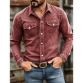 Men's Western Denim Shirt Long Sleeve with Snap Pockets Pointed Collar - Image 1