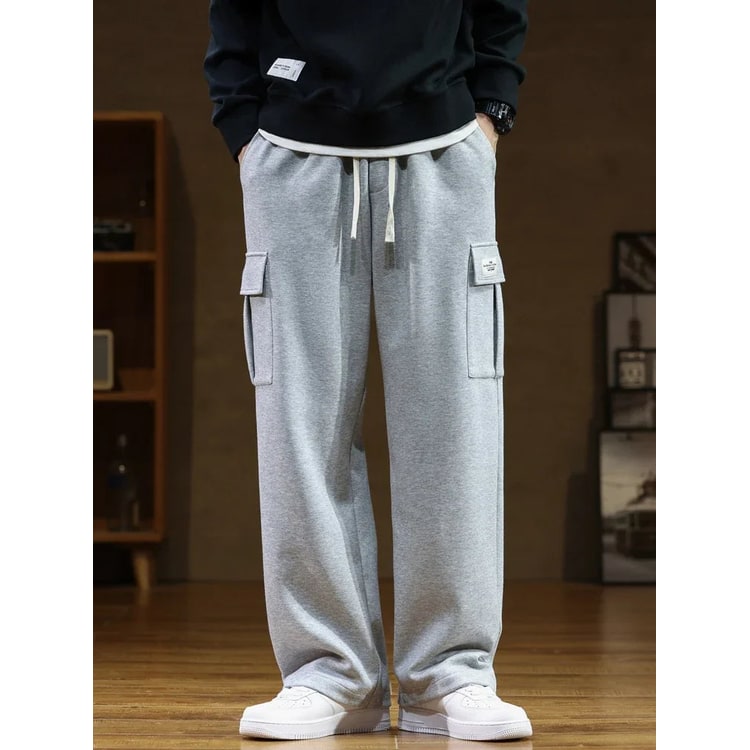 Men's Wide Leg Cargo Sweatpants with Straight and Utility Pockets - Image 2