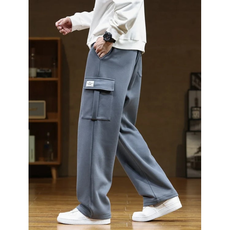 Men's Wide Leg Cargo Sweatpants with Straight and Utility Pockets - Image 4