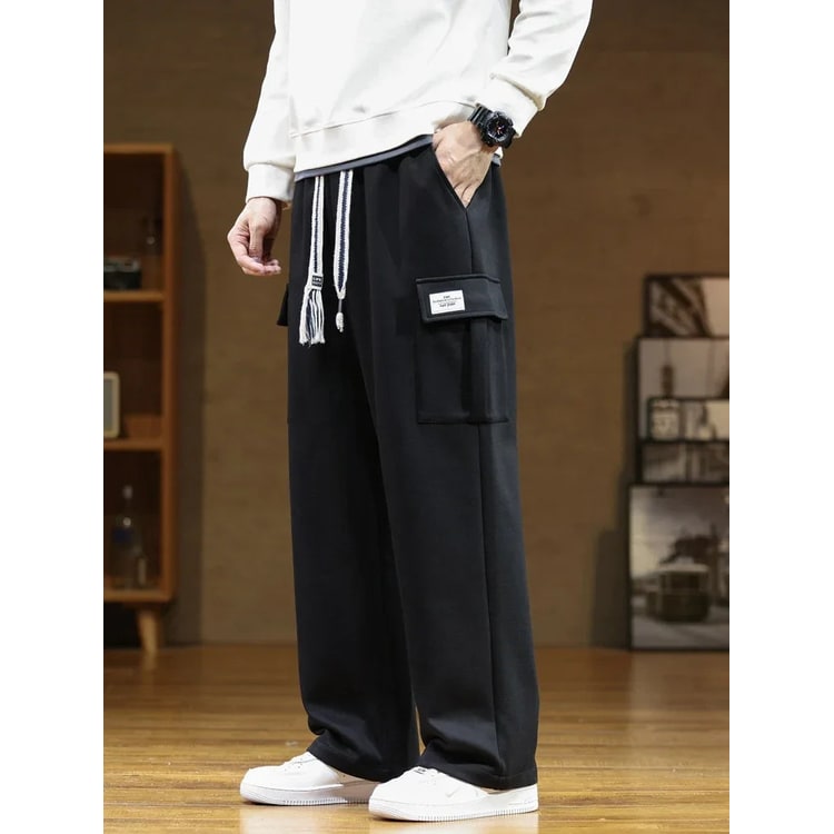 Men's Wide Leg Cargo Sweatpants with Straight and Utility Pockets - Image 6