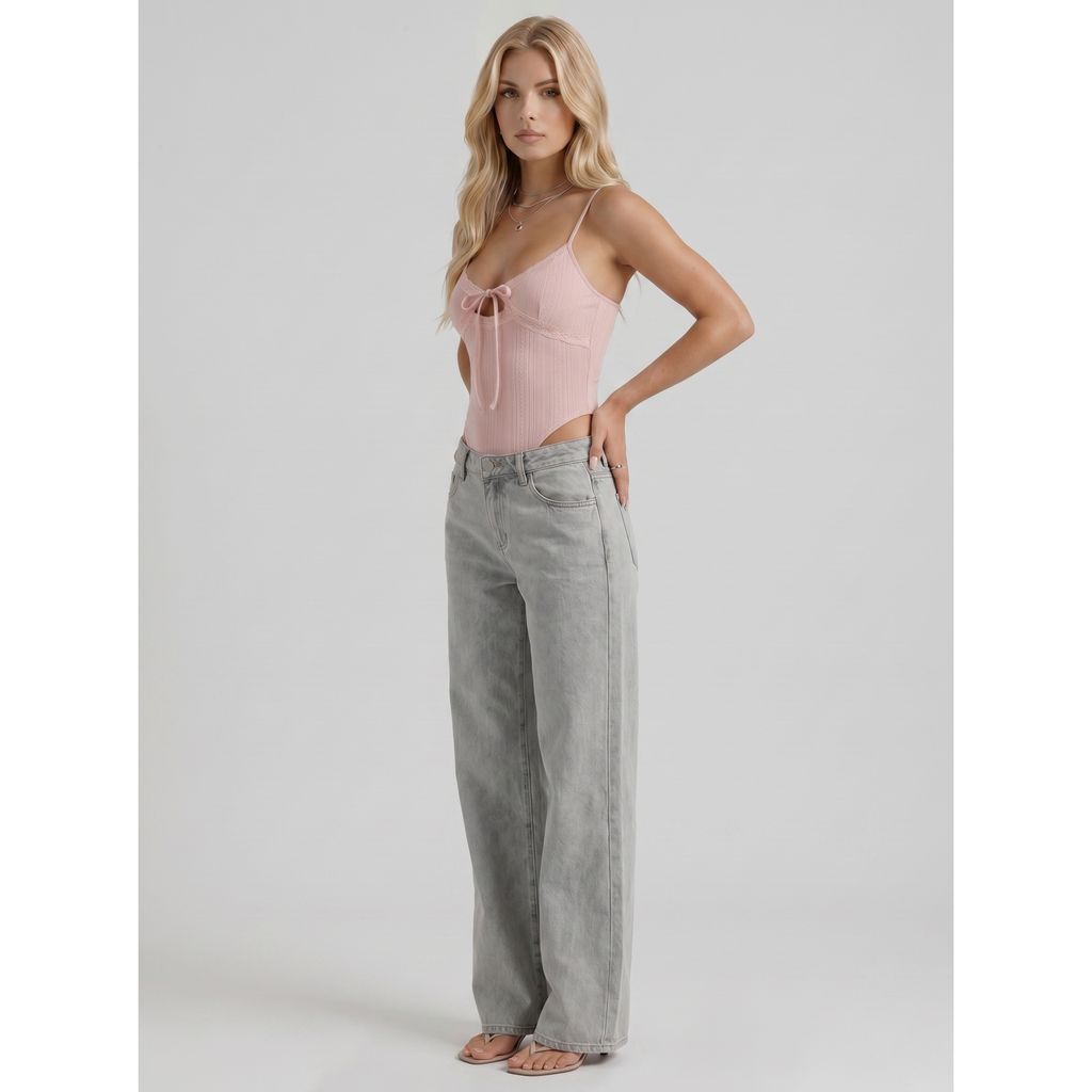 Men's Wide Leg Jeans with Bow Embroidery and Mid Rise - Image 3