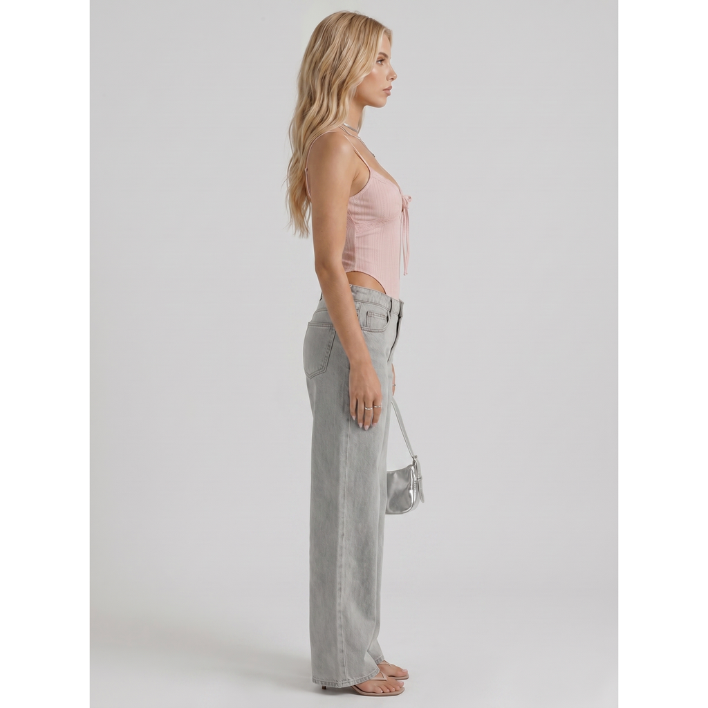 Men's Wide Leg Jeans with Bow Embroidery and Mid Rise - Image 4