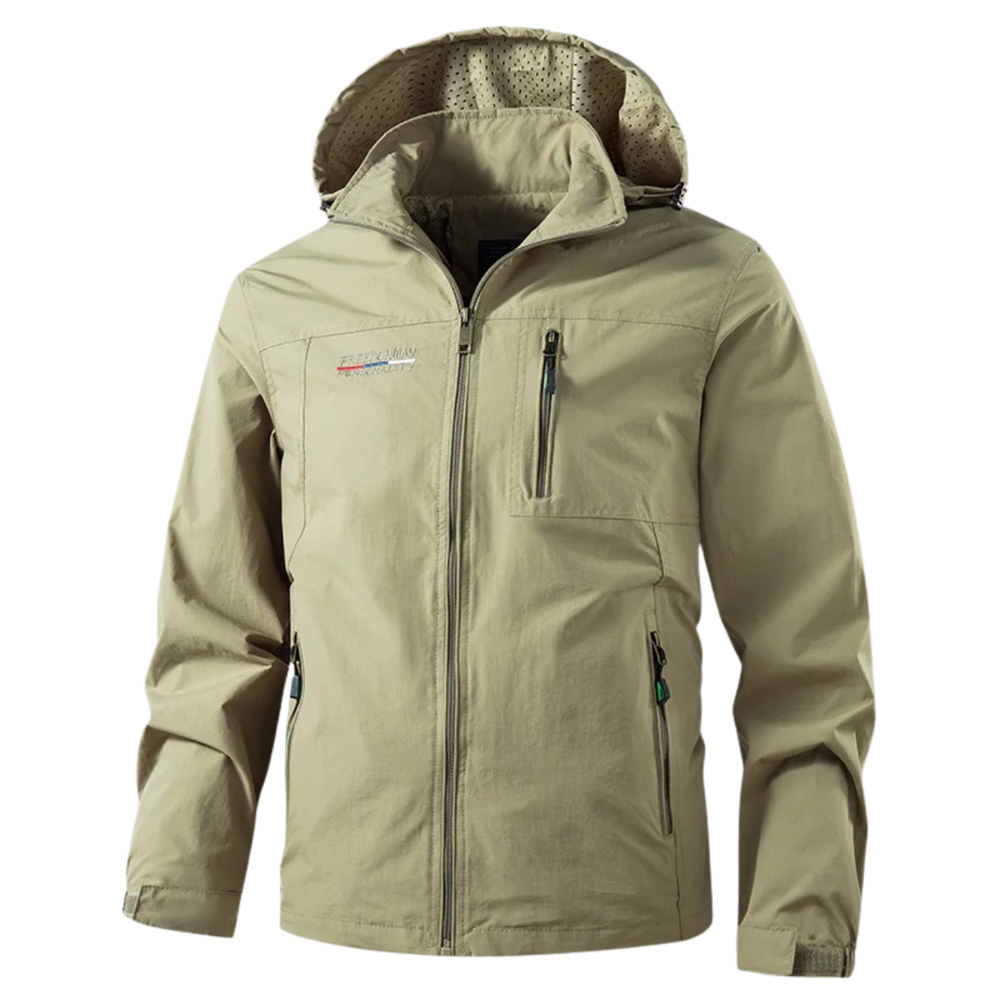Men's Windbreaker Jacket with Hooded Collar and Zip Pockets - Image 1