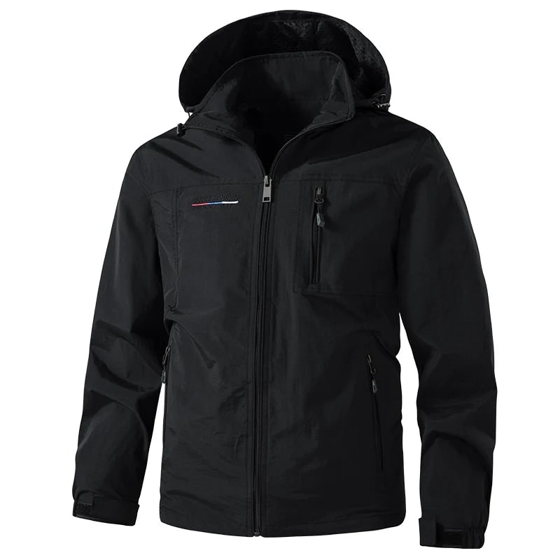 Men's Windbreaker Jacket with Hooded Collar and Zip Pockets - Image 2