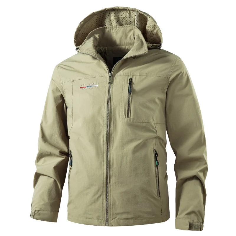 Men's Windbreaker Jacket with Hooded Collar and Zip Pockets - Image 3