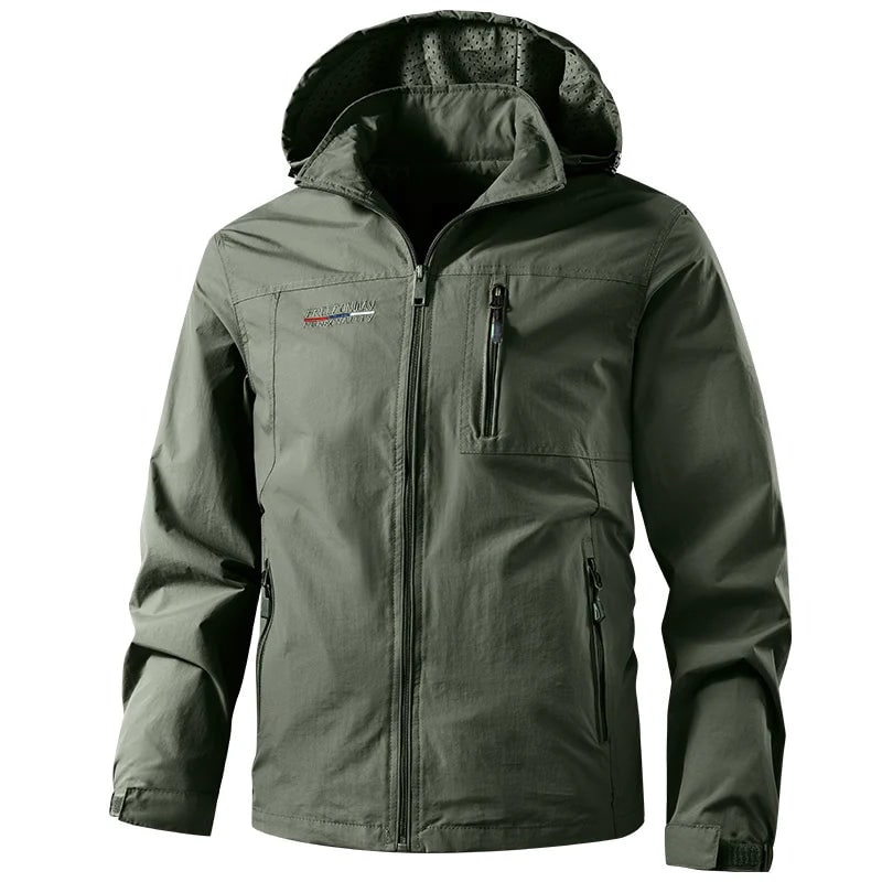 Men's Windbreaker Jacket with Hooded Collar and Zip Pockets - Image 4