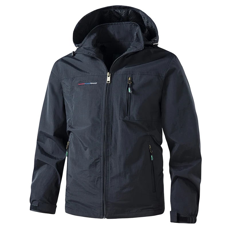 Men's Windbreaker Jacket with Hooded Collar and Zip Pockets - Image 6