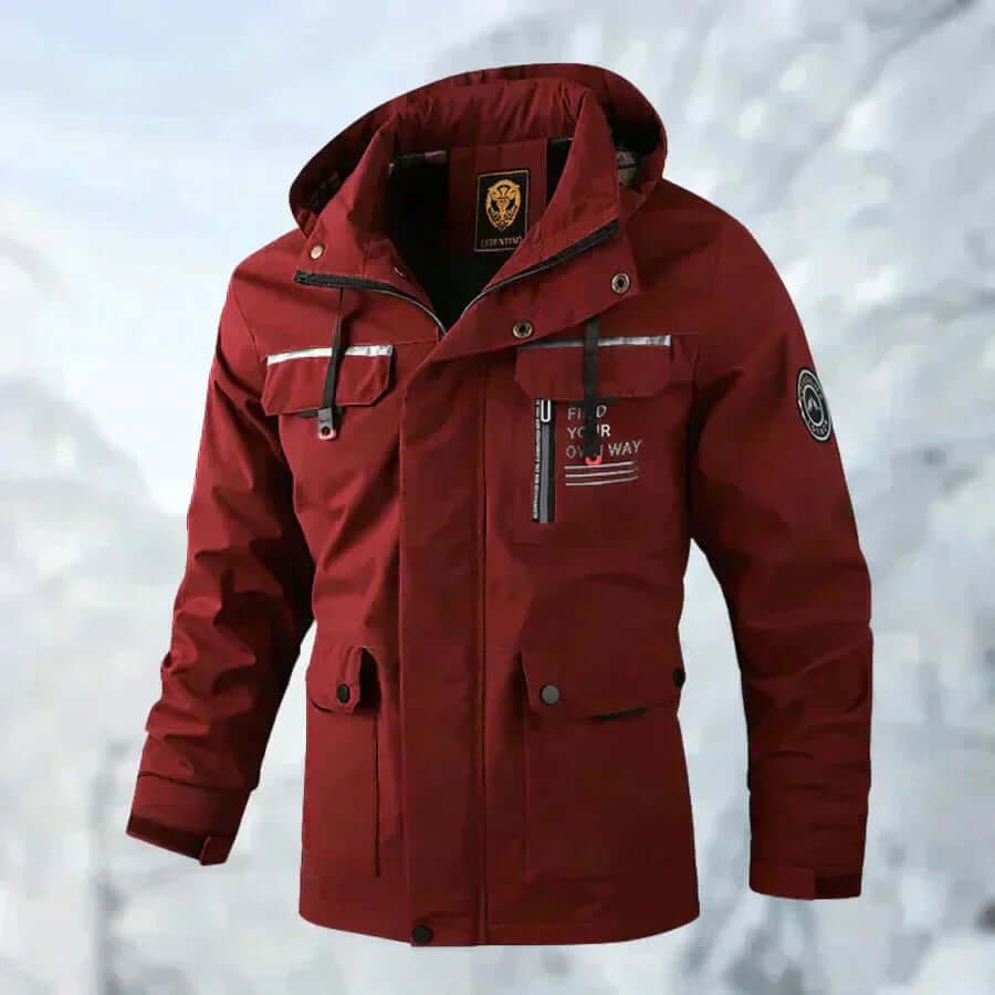 Men's Windbreaker Puffer Jacket with Plaid Lining and Hooded Collar - Image 10