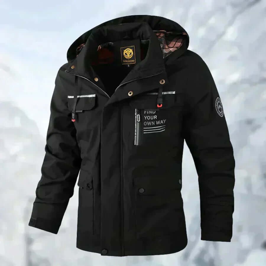 Men's Windbreaker Puffer Jacket with Plaid Lining and Hooded Collar - Image 8