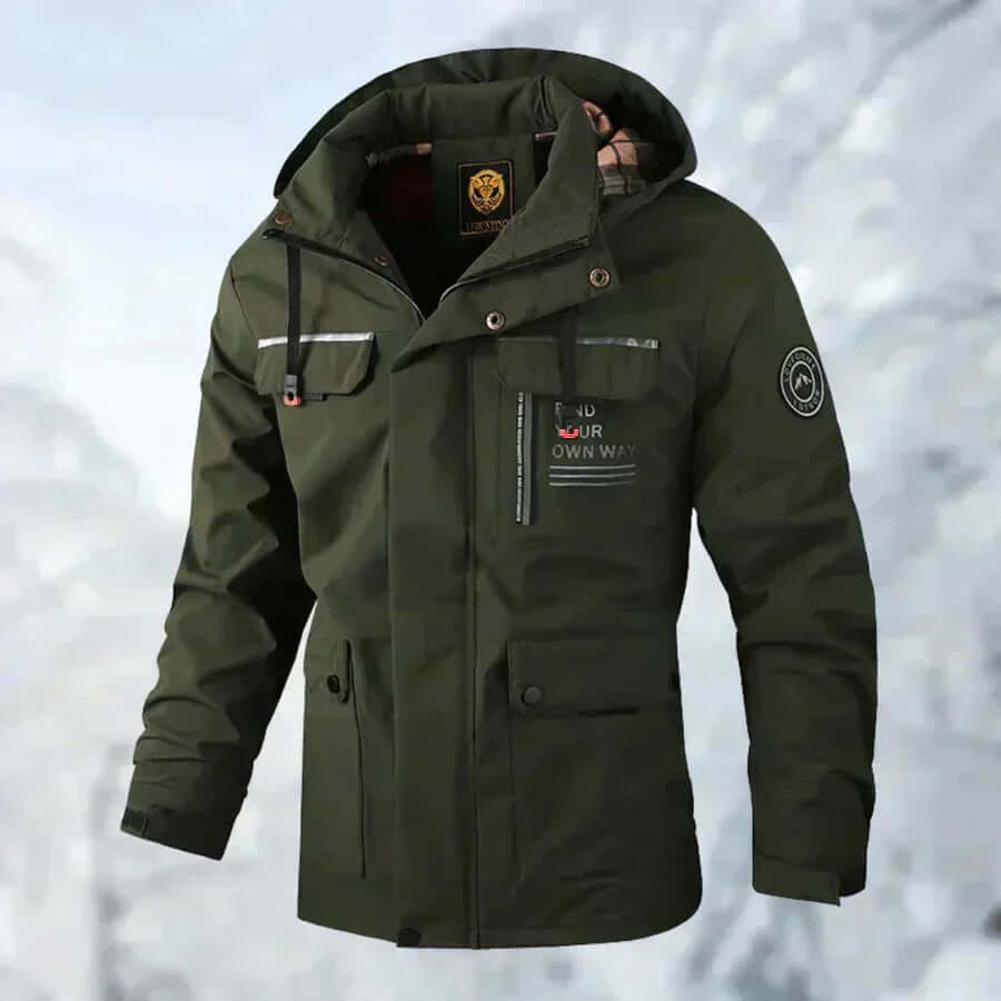 Men's Windbreaker Puffer Jacket with Plaid Lining and Hooded Collar - Image 9