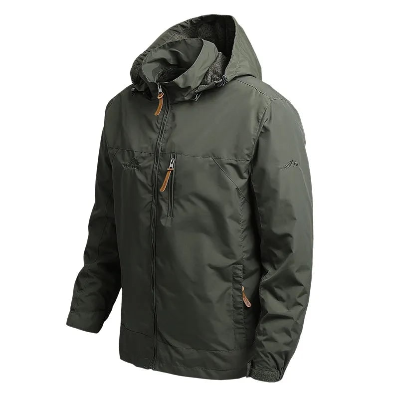 Men's Windbreaker Rain Jacket Hooded Outdoor with Zippered Pockets - Image 3