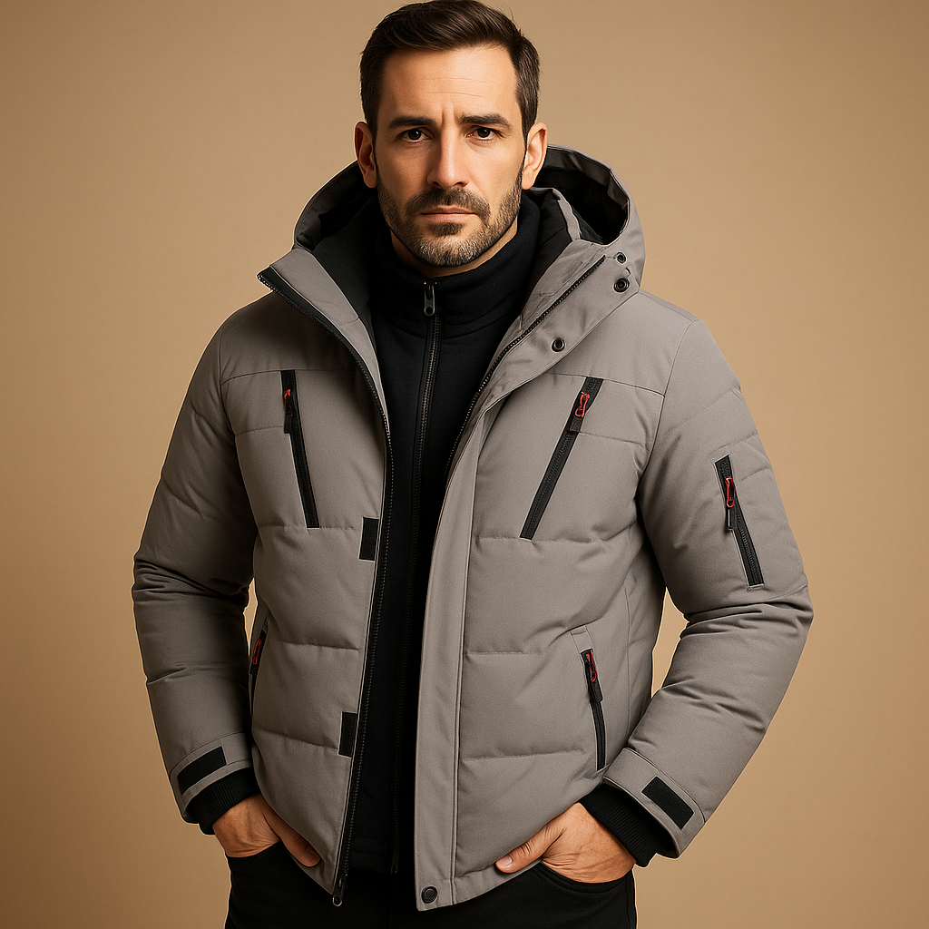 Men's Winter Jacket Hooded Puffer with Zippered Pockets and Insulated Padding - Image 2